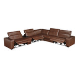 Sutton Brown Leather Power Double Reclining Sofa with Power Headrests and Charging Ports from Homelegance - Luna Furniture