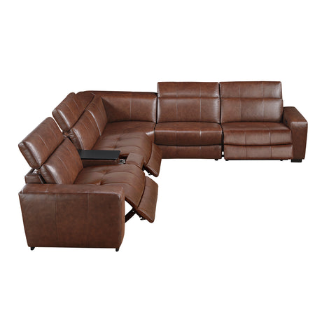 Sutton Brown 7-Piece Modular Power Reclining Sectional with Power Headrests and Charging Ports from Homelegance - Luna Furniture
