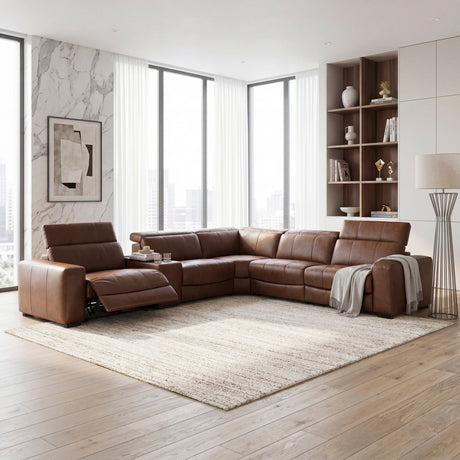 Sutton Brown 6-Piece Modular Leather Power Reclining Sectional 9790BRW from Homelegance - Luna Furniture
