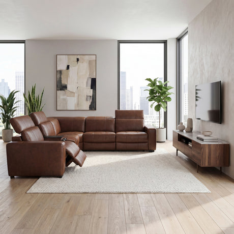 Sutton Brown 6-Piece Modular Leather Power Reclining Sectional 9790BRW from Homelegance - Luna Furniture