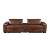 Sutton Brown Leather Power Double Reclining Loveseat with Center Console from Homelegance - Luna Furniture