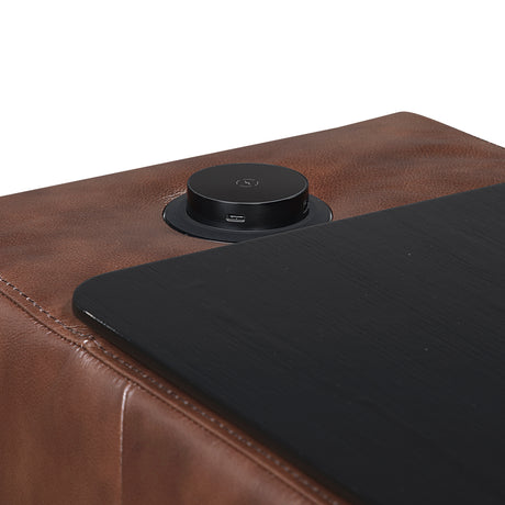 Sutton Brown Leather Power Double Reclining Loveseat with Center Console from Homelegance - Luna Furniture