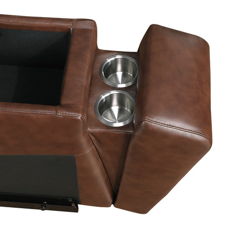 Sutton Brown Leather Power Double Reclining Loveseat with Center Console from Homelegance - Luna Furniture