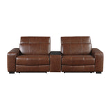 Sutton Brown Leather Power Double Reclining Loveseat with Center Console from Homelegance - Luna Furniture