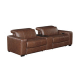 Sutton Brown Leather Power Double Reclining Loveseat with Center Console from Homelegance - Luna Furniture