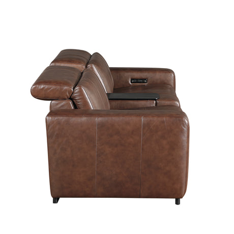 Sutton Brown Leather Power Double Reclining Loveseat with Center Console from Homelegance - Luna Furniture