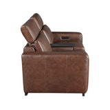 Sutton Brown Leather Power Double Reclining Loveseat with Center Console from Homelegance - Luna Furniture