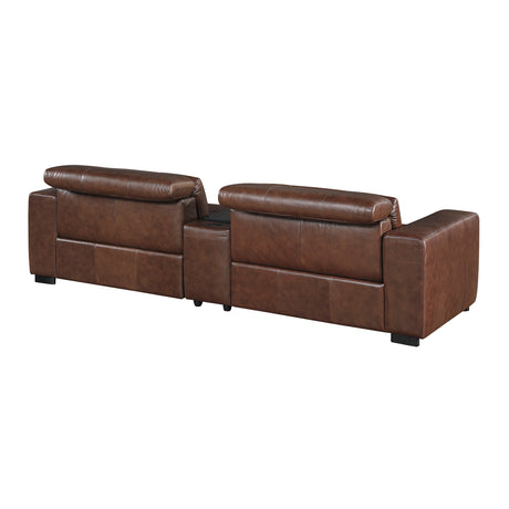 Sutton Brown Leather Power Double Reclining Loveseat with Center Console from Homelegance - Luna Furniture