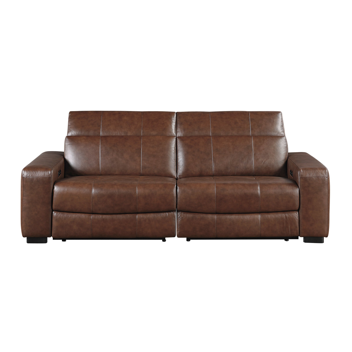 Sutton Brown Leather Power Double Reclining Loveseat with Power Headrests and Charging Ports from Homelegance - Luna Furniture