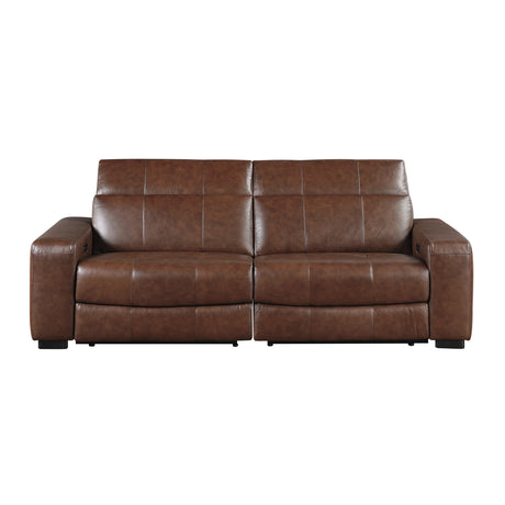 Sutton Brown Leather Power Double Reclining Loveseat with Power Headrests and Charging Ports from Homelegance - Luna Furniture