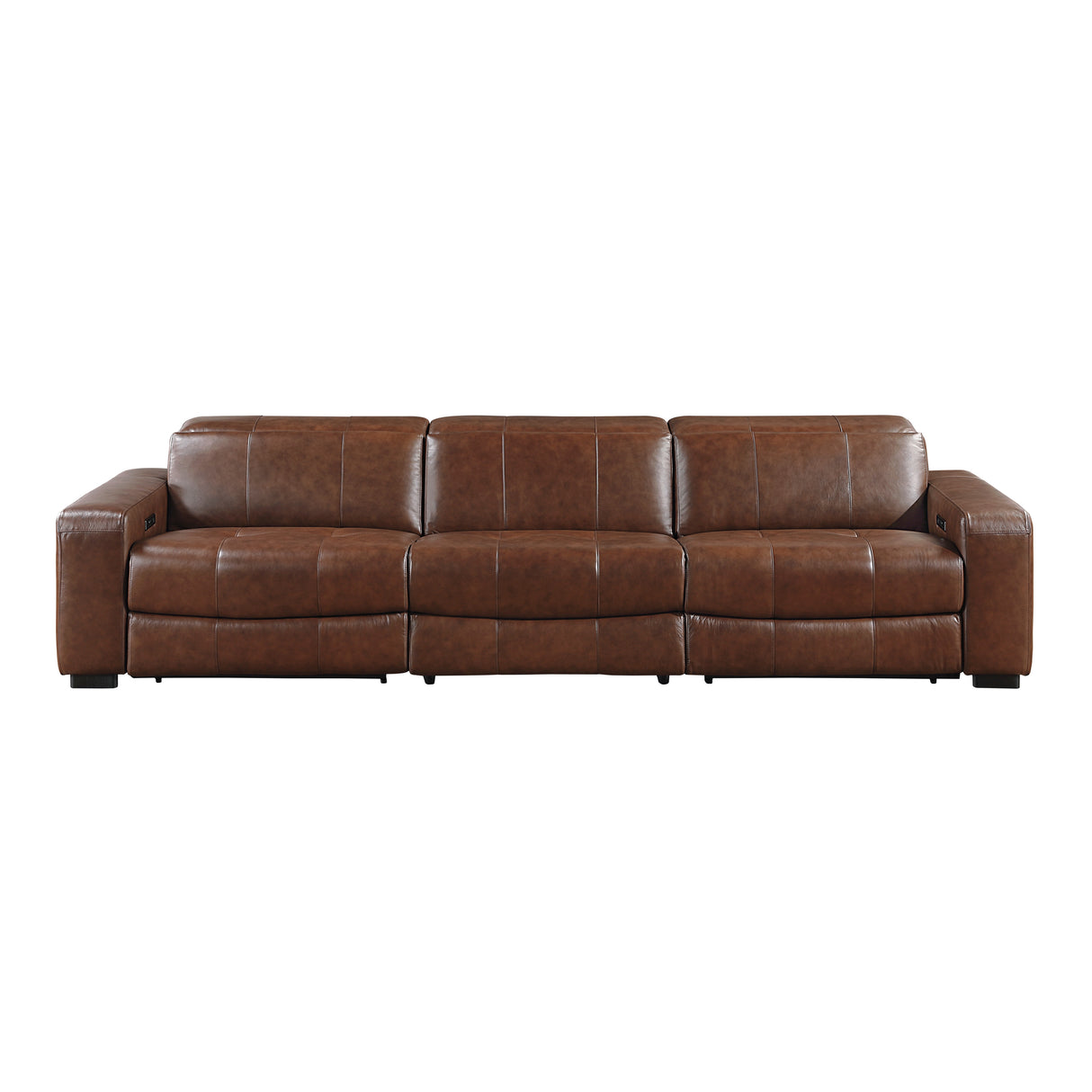 Sutton Brown Leather Power Double Reclining Sofa with Power Headrests and Charging Ports from Homelegance - Luna Furniture