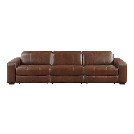 Sutton Brown Leather Power Double Reclining Sofa with Power Headrests and Charging Ports from Homelegance - Luna Furniture
