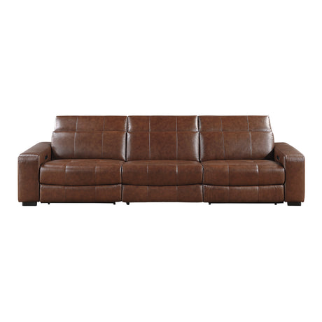 Sutton Brown Leather Power Double Reclining Sofa with Power Headrests and Charging Ports from Homelegance - Luna Furniture