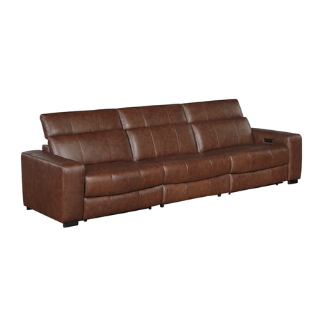 Sutton Brown Leather Power Double Reclining Sofa with Power Headrests and Charging Ports from Homelegance - Luna Furniture