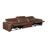 Sutton Brown Leather Power Double Reclining Sofa with Power Headrests and Charging Ports from Homelegance - Luna Furniture