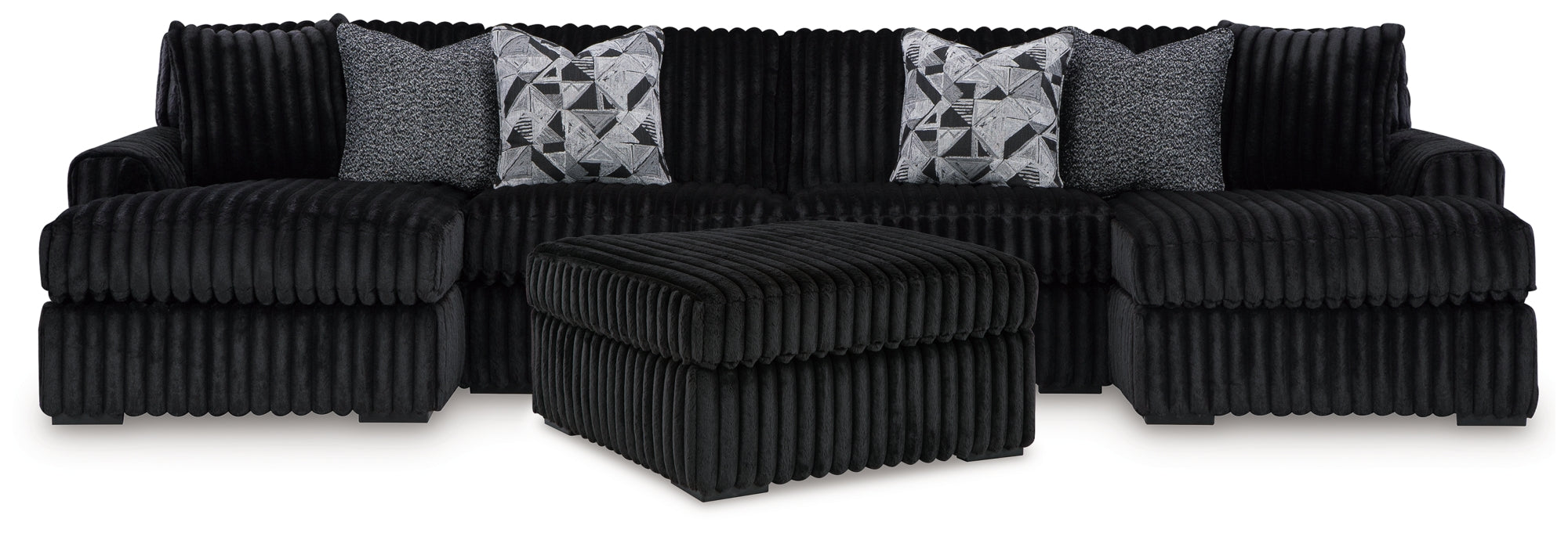 Midnight-Madness 3-Piece Sectional with Ottoman in Onyx – Luna