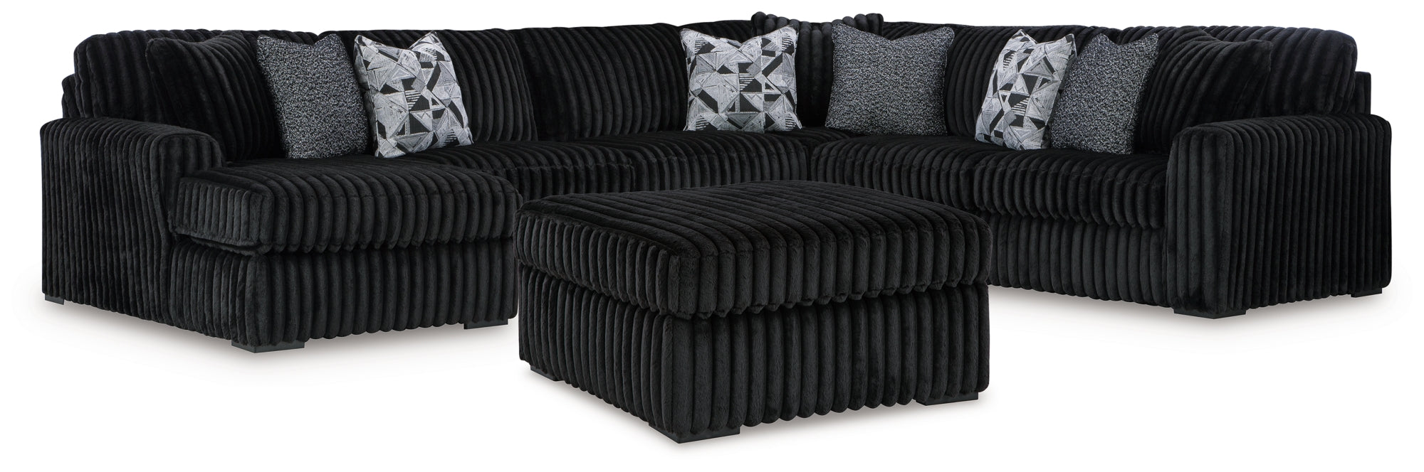 Midnight-Madness 4-Piece Sectional with Ottoman in Onyx – Luna