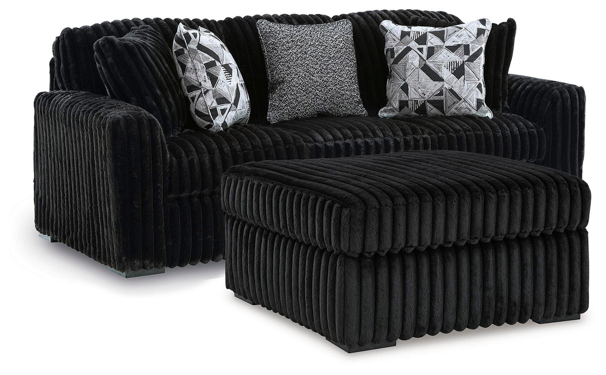 Midnight-Madness Onyx Sofa and Oversized Ottoman from Ashley - Luna Furniture