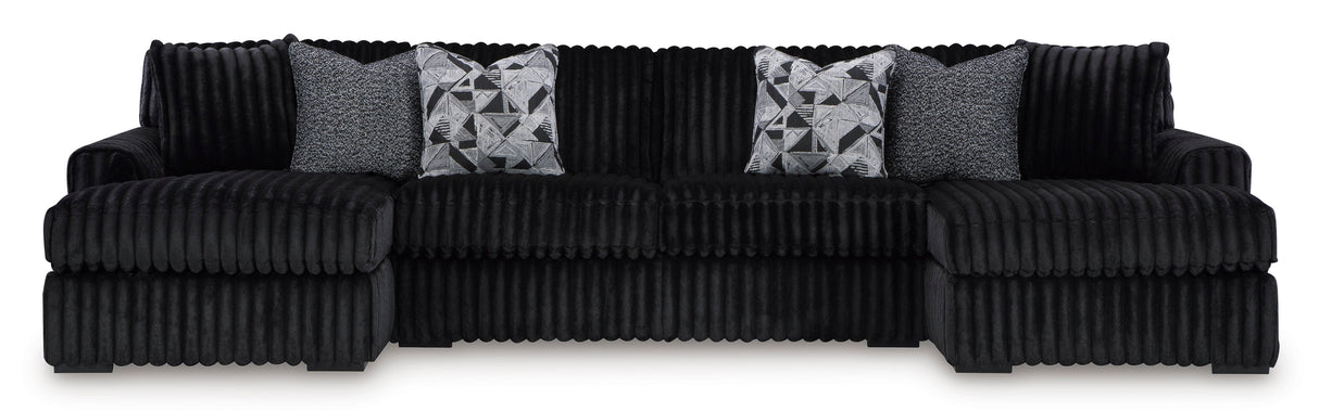 Midnight-Madness 3-Piece Sectional with Ottoman in Onyx from Ashley - Luna Furniture