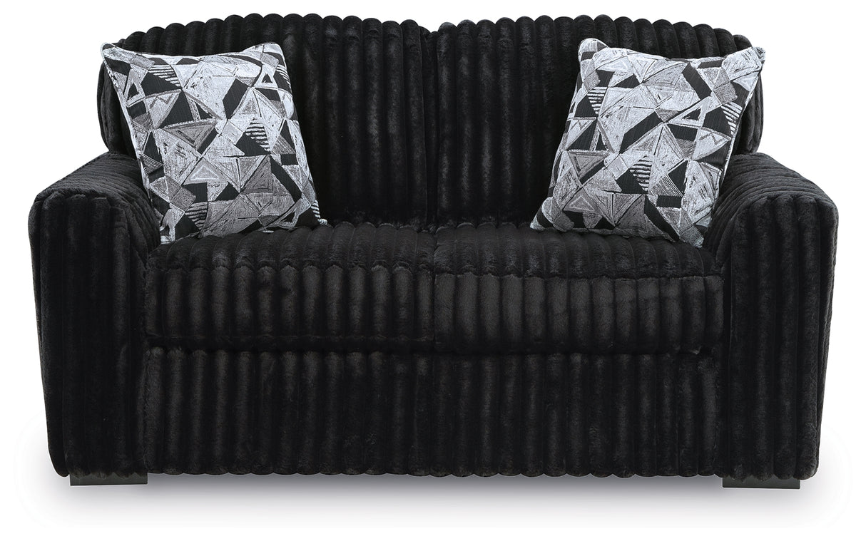 Midnight-Madness Onyx Sofa, Loveseat and Oversized Ottoman from Ashley Furniture - Luna Furniture