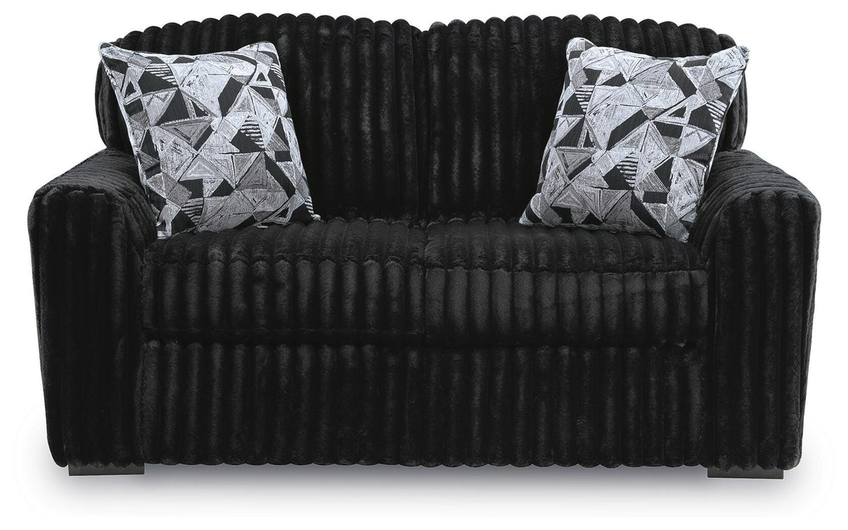Midnight-Madness Onyx Sofa, Loveseat and Oversized Ottoman from Ashley Furniture - Luna Furniture
