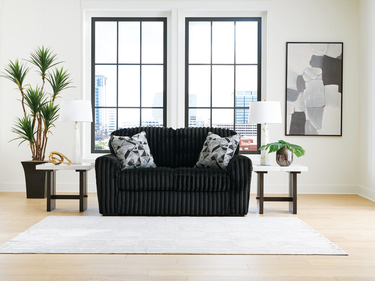 Midnight-Madness Onyx Sofa, Loveseat and Oversized Ottoman from Ashley Furniture - Luna Furniture