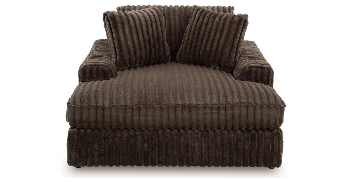 Midnight-Madness Chocolate Loveseat, Oversized Chaise and Ottoman from Ashley Furniture - Luna Furniture