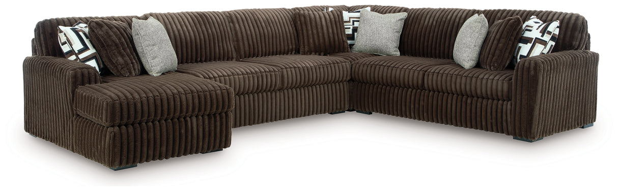 Midnight-Madness Chocolate 4-Piece LAF Chaise Sectional from Ashley Furniture - Luna Furniture