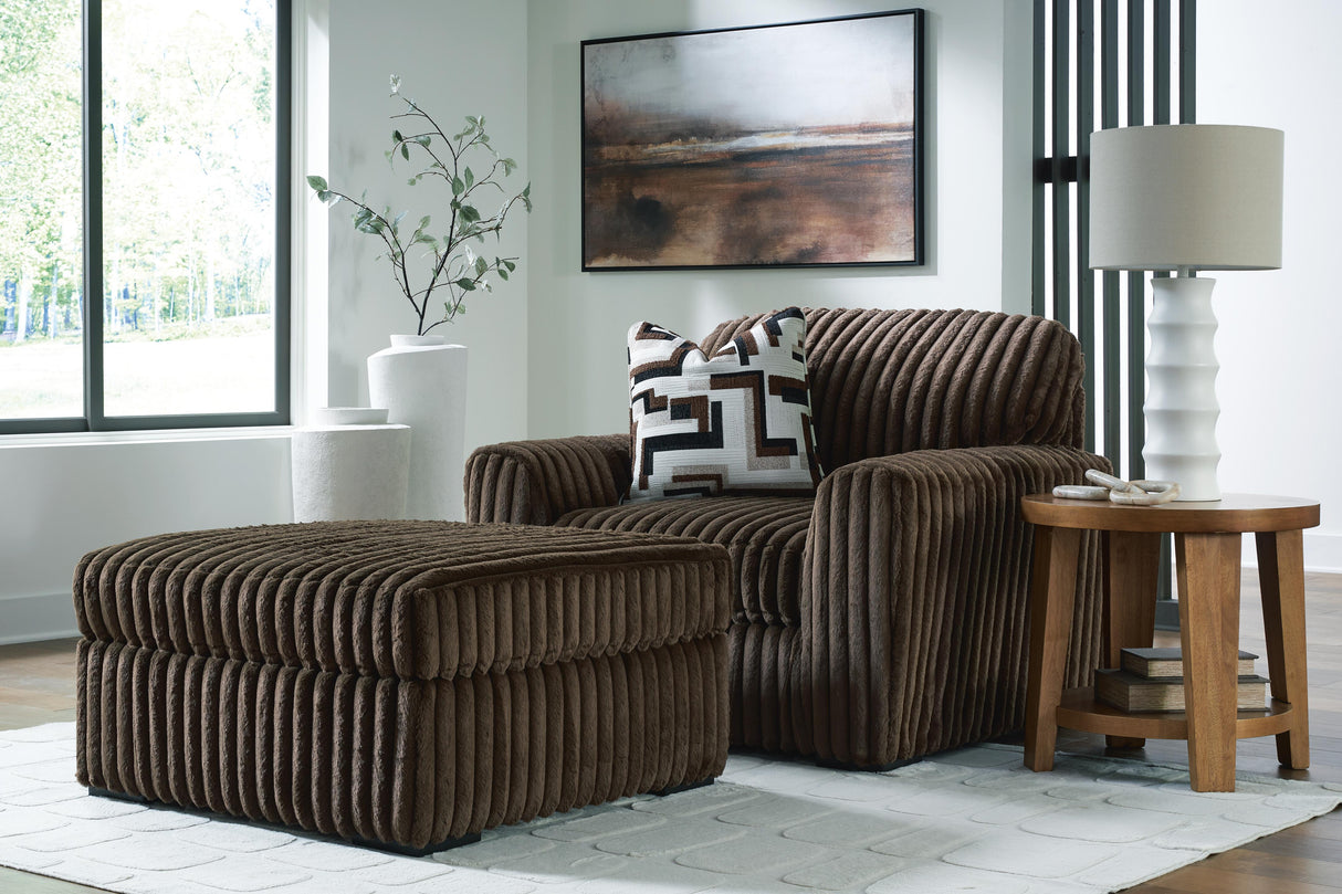 Midnight-Madness Chocolate Oversized Chair and Ottoman from Ashley - Luna Furniture