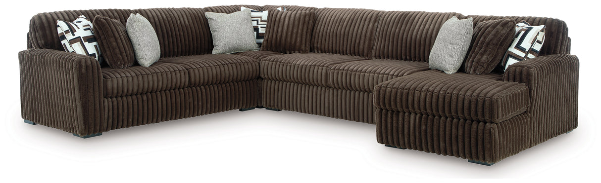 Midnight-Madness Chocolate 4-Piece RAF Chaise Sectional from Ashley Furniture - Luna Furniture