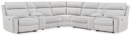 Social Pointe Pearl/Ash 7-Piece Reclining Sectional with Storage Consoles from Ashley Furniture - Luna Furniture