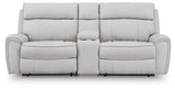 Social Pointe Pearl/Ash 3-Piece Power Reclining Loveseat with Console from Ashley Furniture - Luna Furniture
