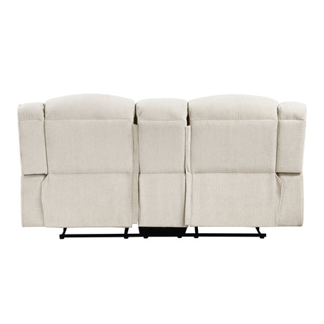 Nutmeg Beige Double Reclining Loveseat with Center Console from Homelegance - Luna Furniture