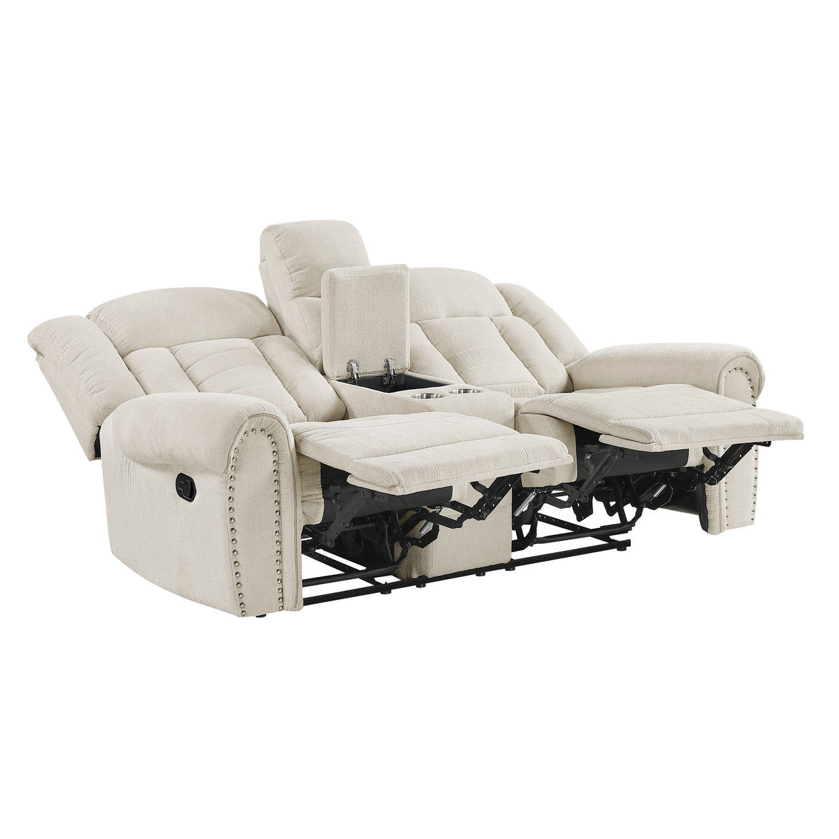 Nutmeg Beige Double Reclining Loveseat with Center Console from Homelegance - Luna Furniture