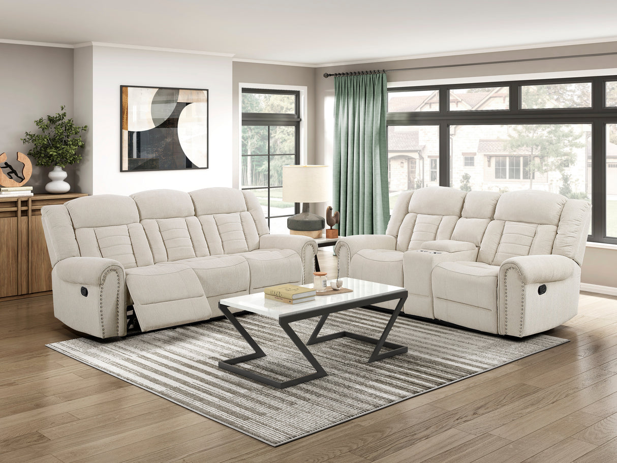 Nutmeg Beige Double Reclining Loveseat with Center Console from Homelegance - Luna Furniture