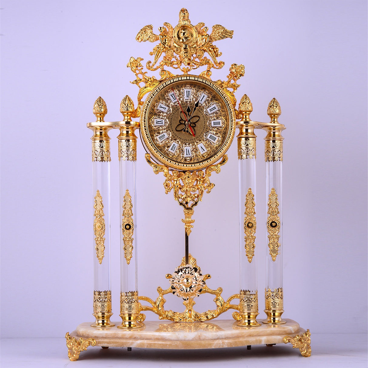 HD-9916 Brass/Lucite/Marble Clock from Homey Design - Luna Furniture