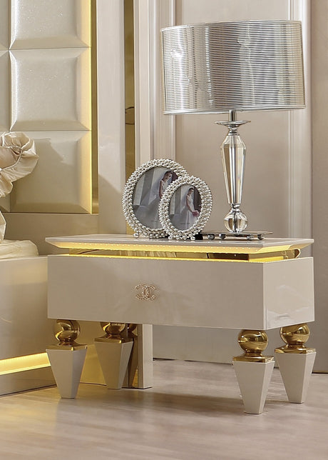 HD-9935 White Gloss Nightstand from Homey Design - Luna Furniture
