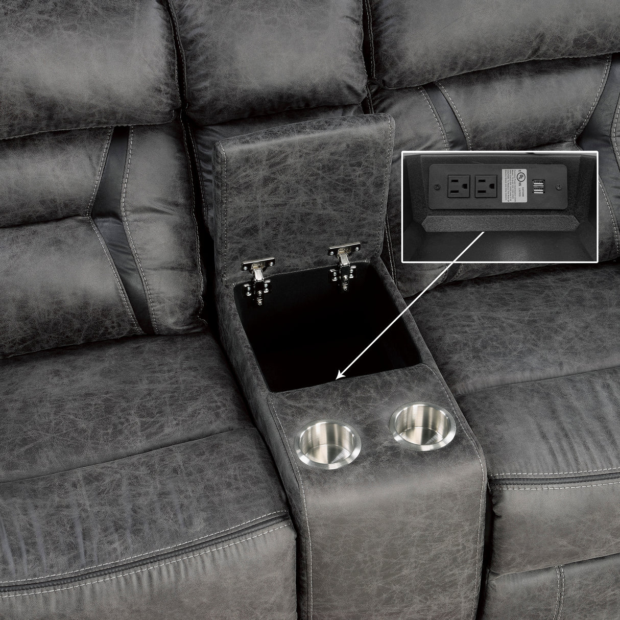 Madrona Hill Gray Double Reclining Loveseat with Center Console from Homelegance - Luna Furniture