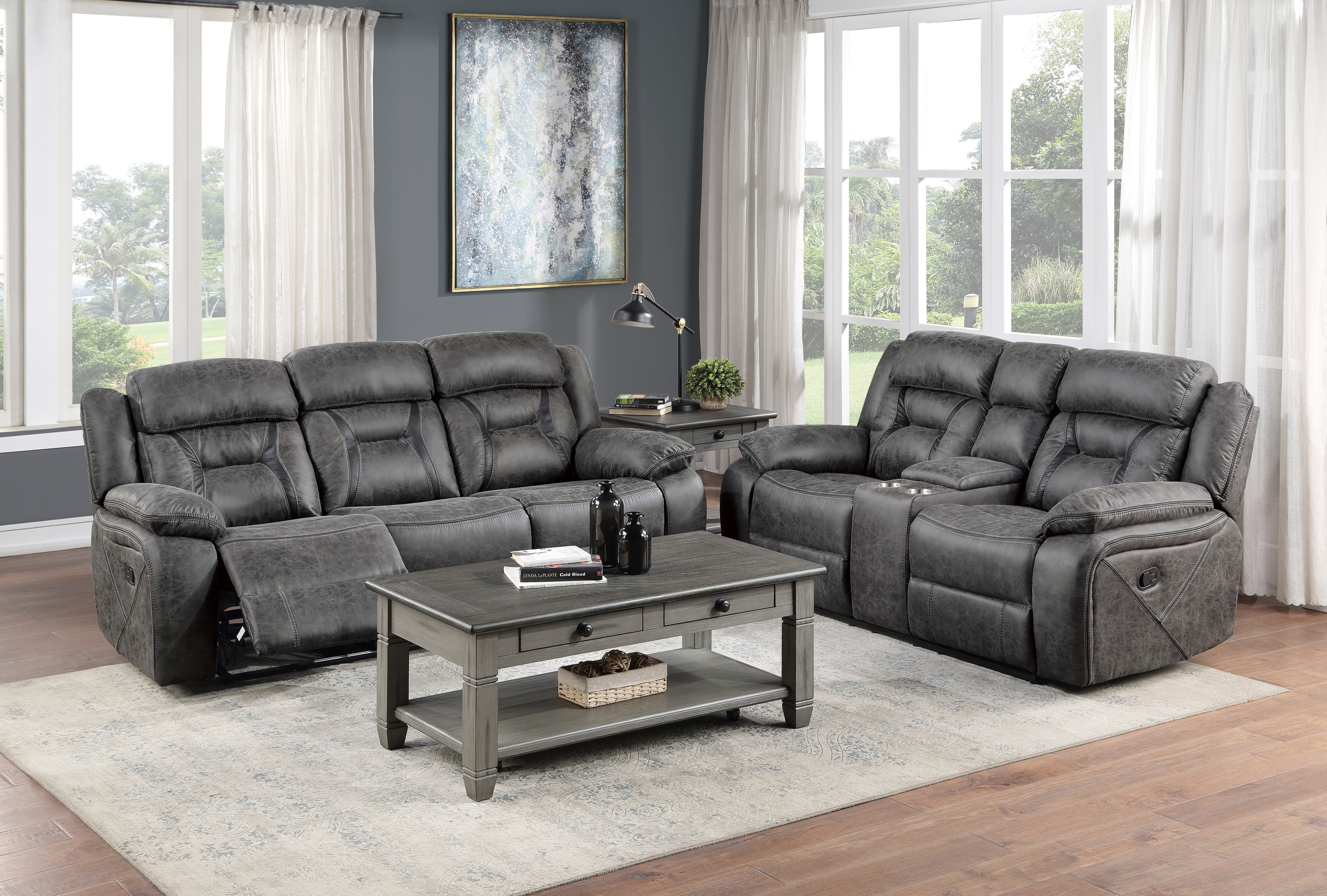 Madrona Hill Gray Double Reclining Sofa - Luna Furniture