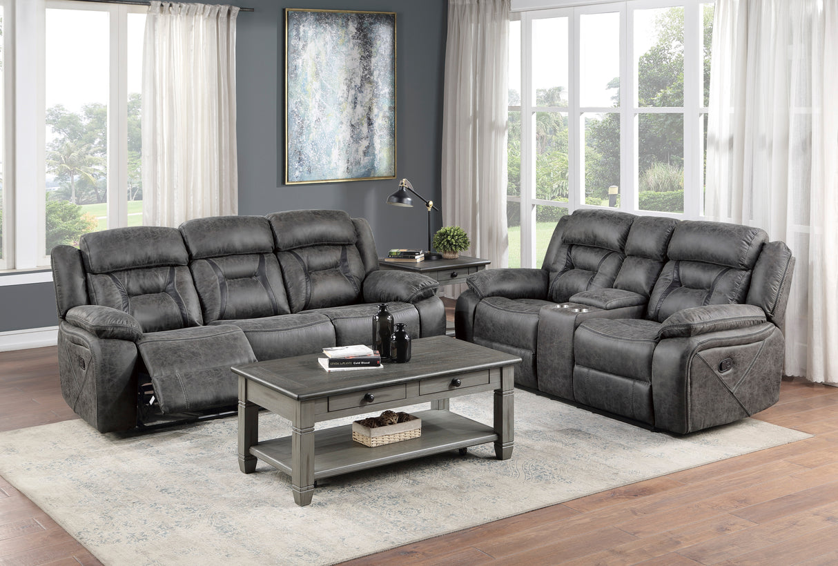 Madrona Hill Gray Double Reclining Loveseat with Center Console from Homelegance - Luna Furniture