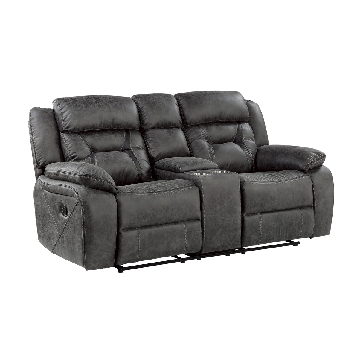 Madrona Hill Gray Double Reclining Loveseat with Center Console from Homelegance - Luna Furniture