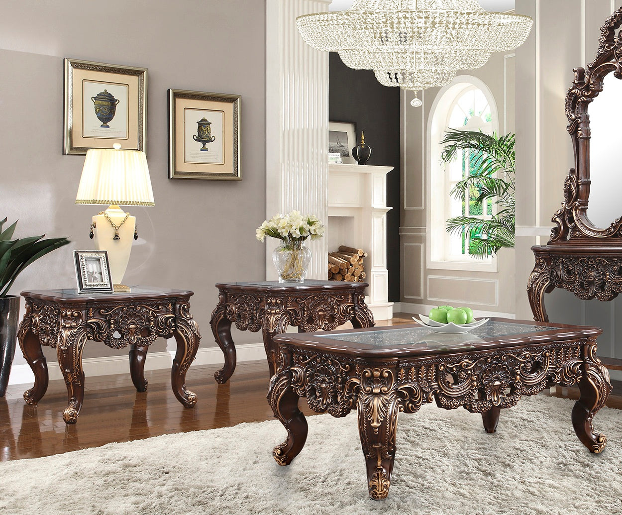 Homey Design HD-998C Cherry Walnut 3-Piece Coffee Table Set – Luna