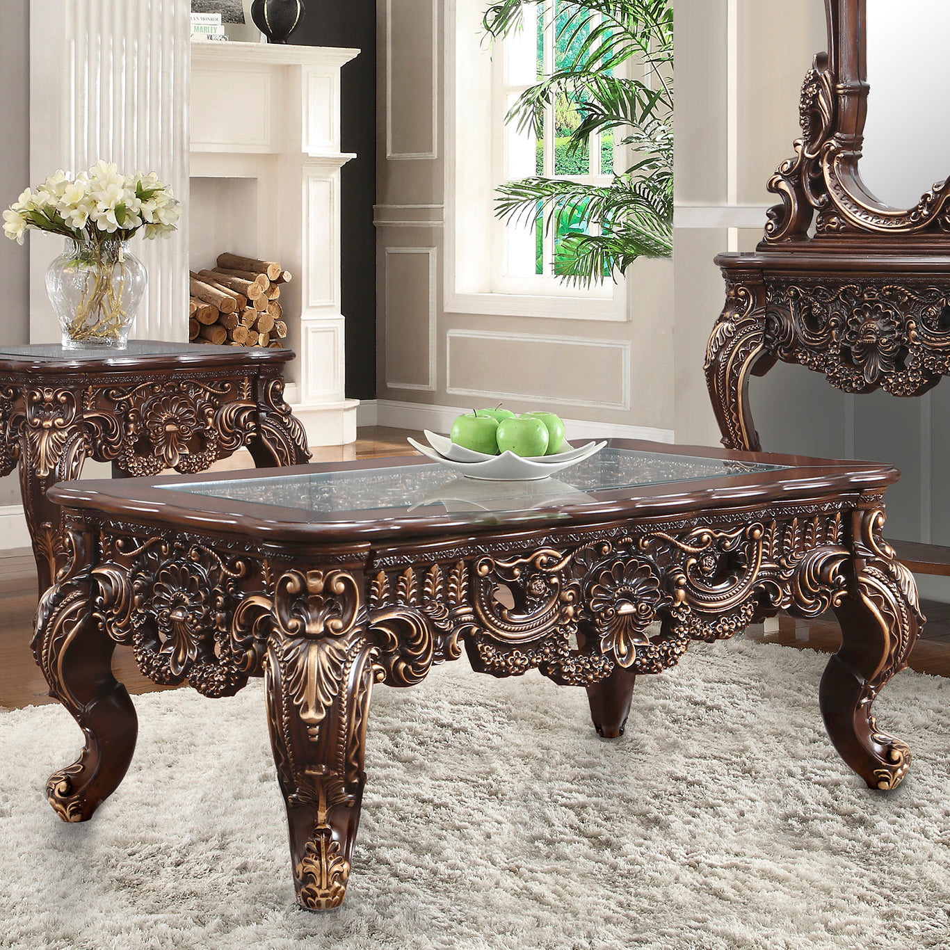 Homey Design HD-998C Cherry Walnut 3-Piece Coffee Table Set – Luna