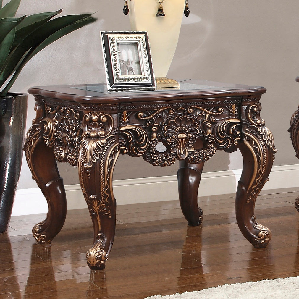Homey Design HD-998I Ivory/Metallic Gold Highlights End Table