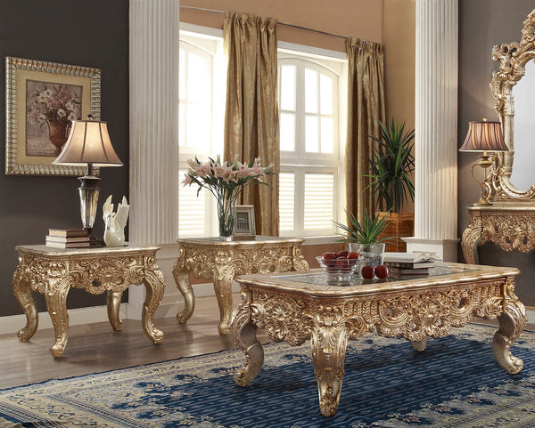 HD-998G Marbled Metallic Gold 3-Piece Coffee Table Set