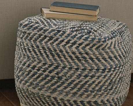 Chevron Blue Pouf from Ashley Furniture - Luna Furniture
