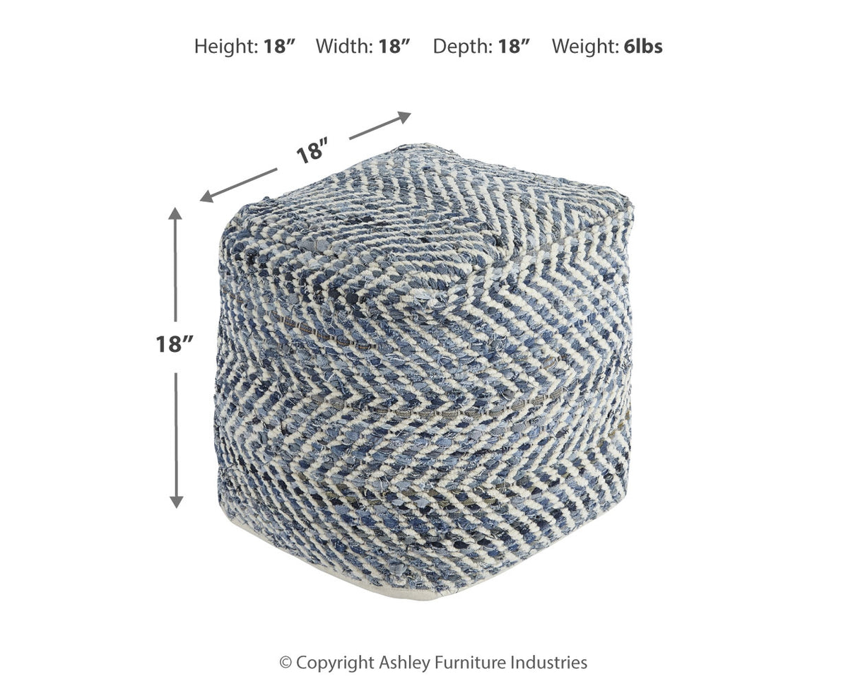 Chevron Blue Pouf from Ashley - Luna Furniture