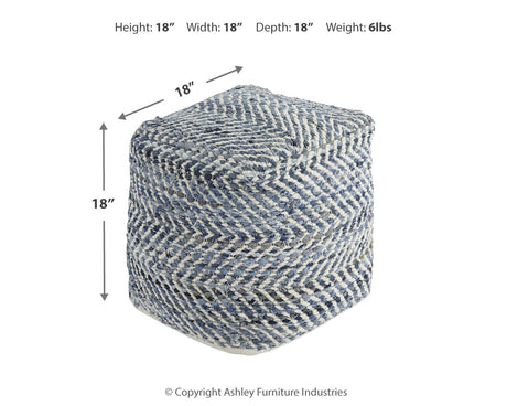 Chevron Blue Pouf from Ashley Furniture - Luna Furniture
