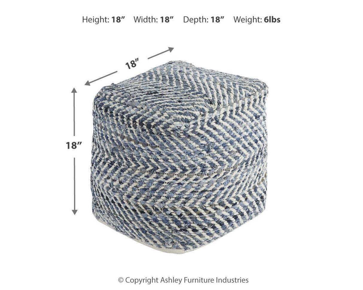 Chevron Blue Pouf from Ashley Furniture - Luna Furniture