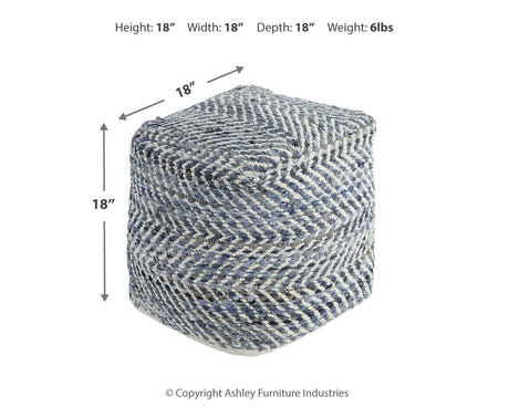 Chevron Blue Pouf from Ashley Furniture - Luna Furniture